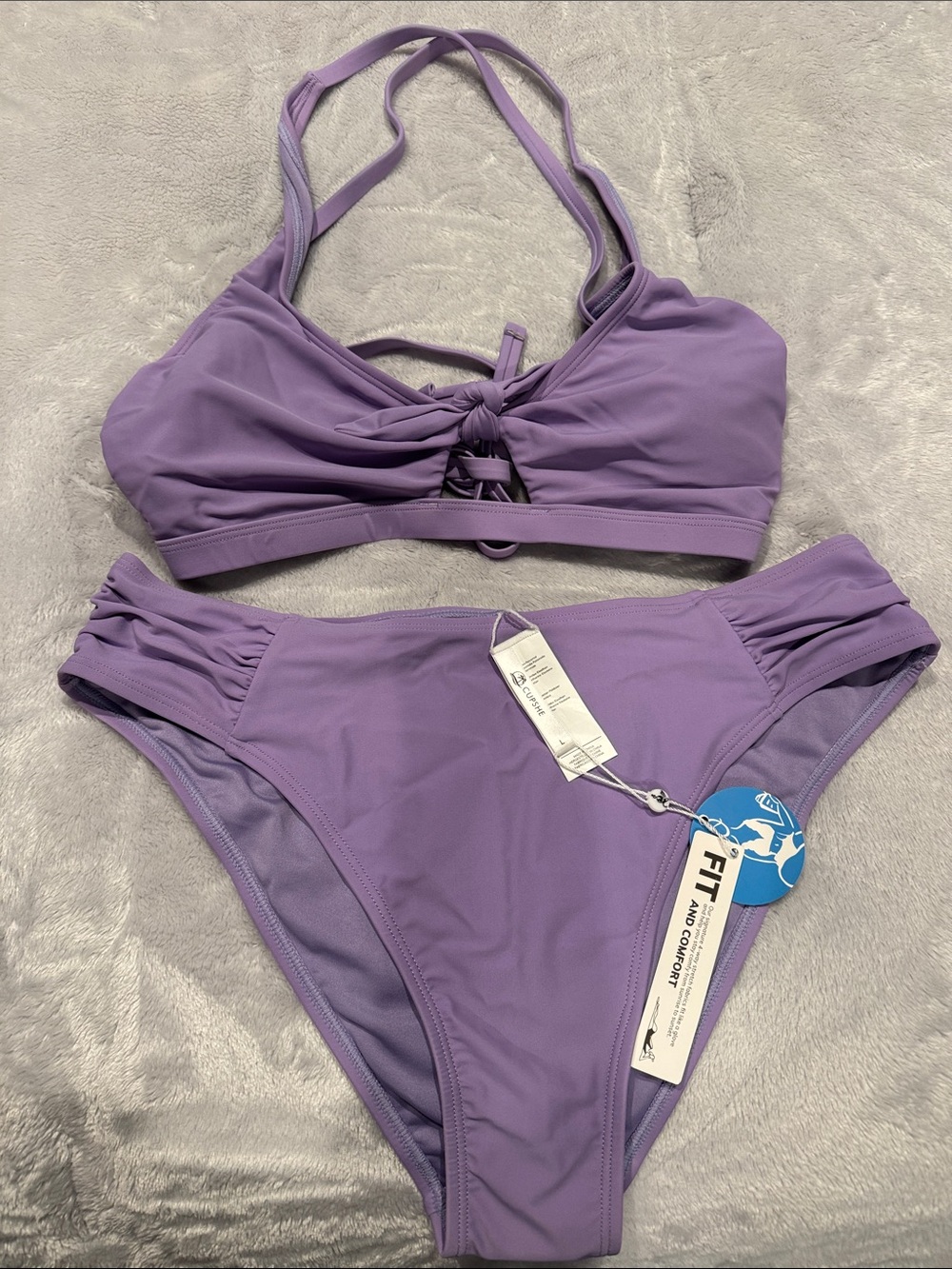 CUPSHE Lilac Two-Piece Bikini Set, Size Large